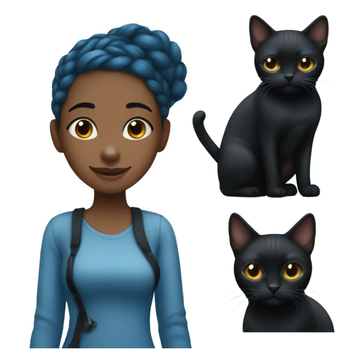 Blue haired black girl with black cat sticker