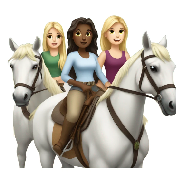 3 White girls riding horses sticker