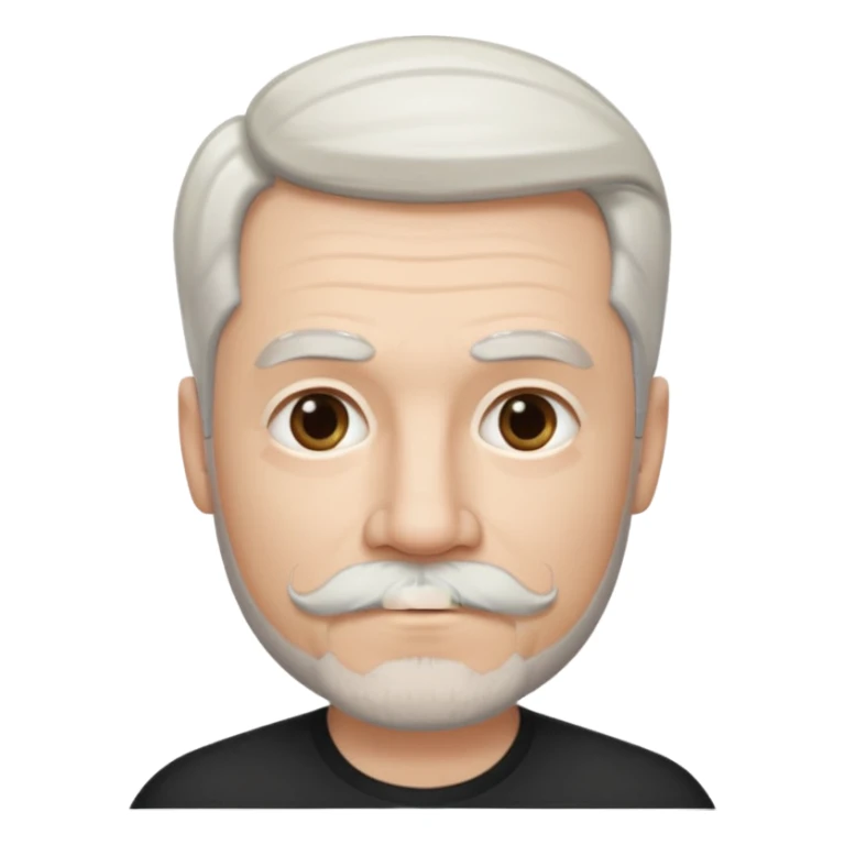 50 yr old white man, pale skin half black, half white hair, side swept part, groomed moustache and goatee sticker