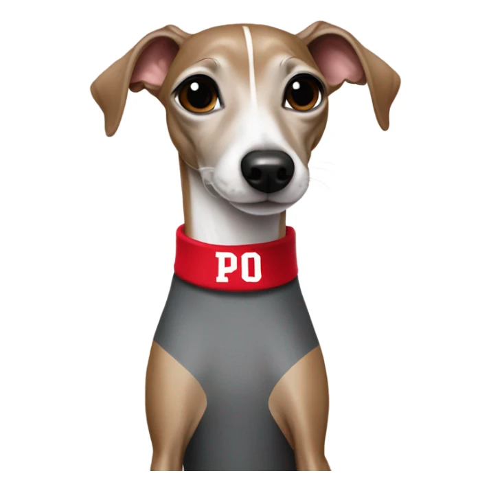 Italian greyhound wearing an Ohio state jersey sticker