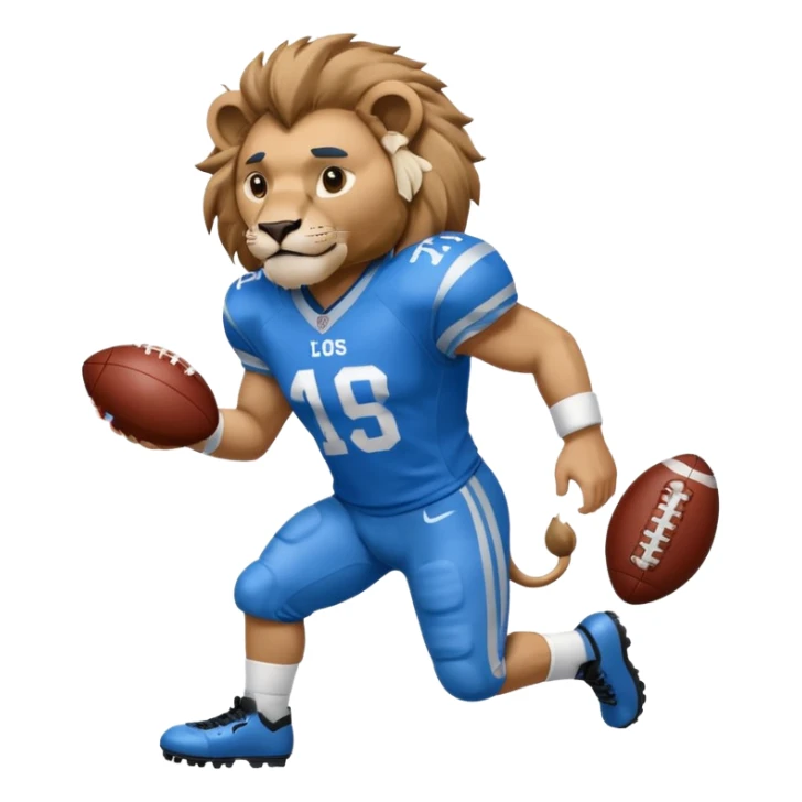 full blue color lion, wearing american football jersey sticker