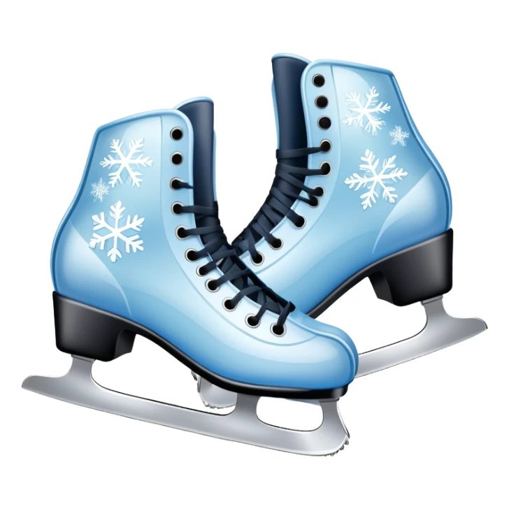 An icon showing In the background, twinkling lights, winter trees, and cheering spectators create a festive atmosphere. a pair of elegant ice skates gliding across a smooth, frozen rink with snowflakes in the air. Transparent background highlights the grace and charm of ice skating. sticker