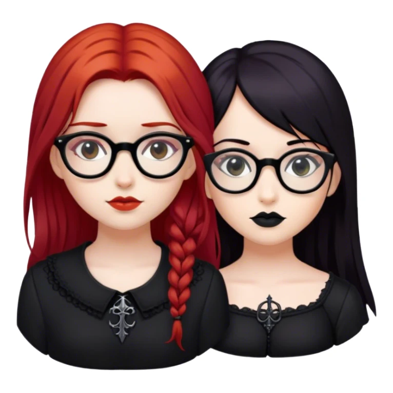 red hair girl, glasses and gothic with a black haired girl, basic sticker