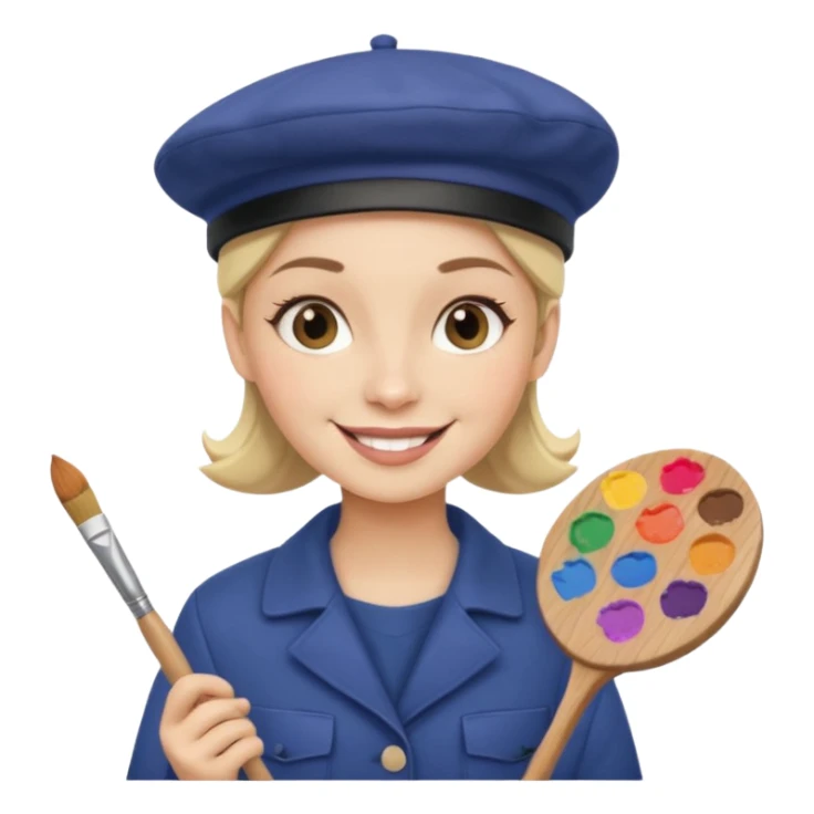 artist emoji, beret, paintbrush, palette sticker