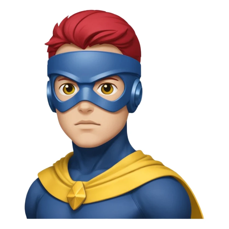 marvel superhero cyclops x-men. blue cowl with iconic yellow visor with red stripe through sticker