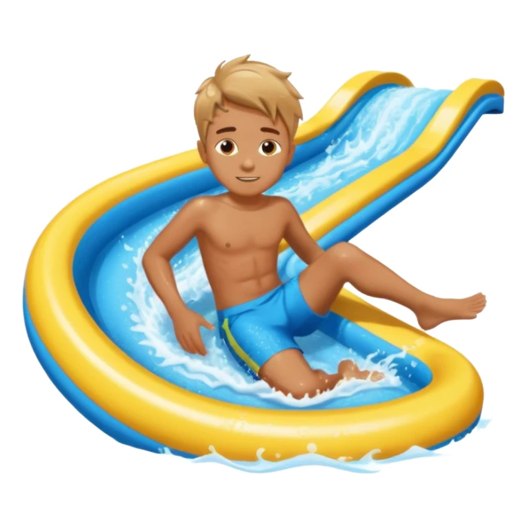 a boy that is sliding on his belly in ON his belly from a waterslide sticker