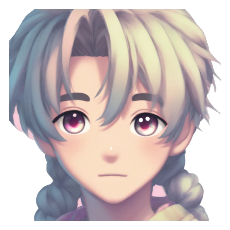 Gorgeous romantic hot attractive anime style modern anime shojo guy with pretty ponytail hair and colorful eyes and blushing face aesthetic trending style  pastelcore cottagecore kawaiicore sticker