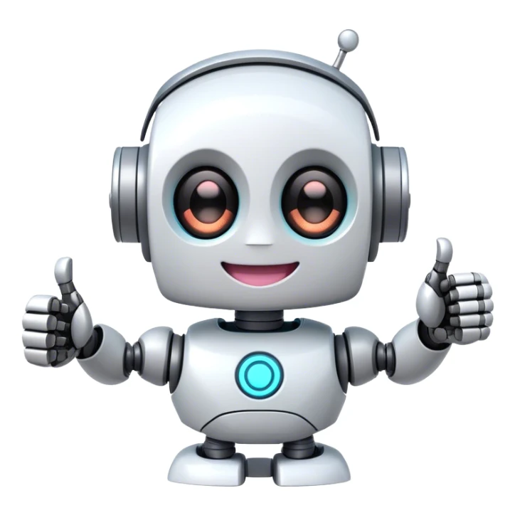 cute girly robot with a big smile, portal design , giving a big thumbs-up sticker