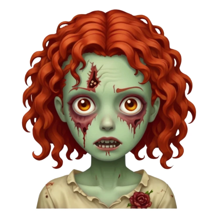 girl zombie with curly red hair  sticker