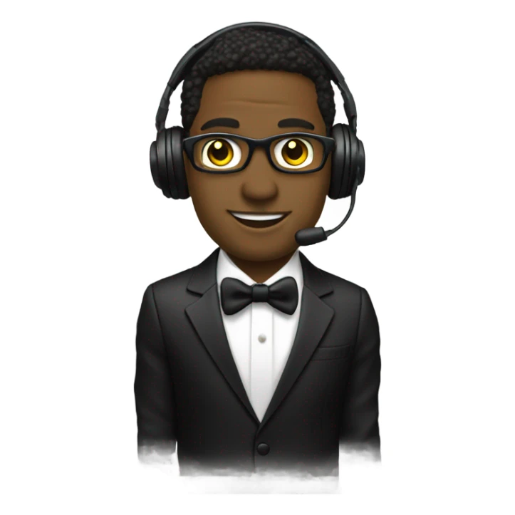 White dj spinning records black jacket black tie sticker