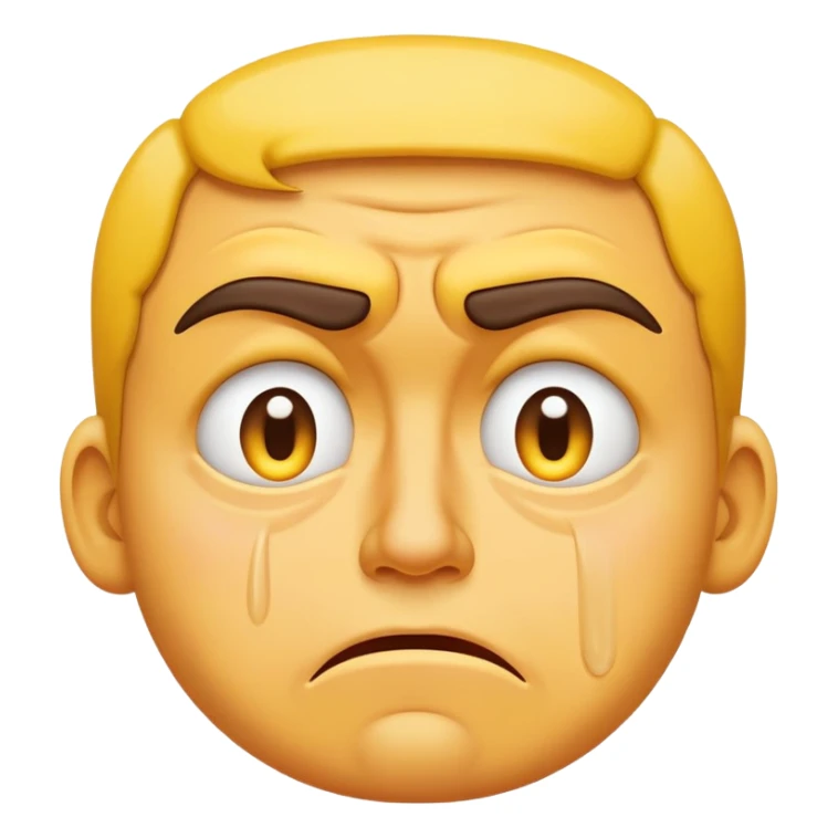yellow face with furrowed brows, frown, tears streaming down, mad and crying sticker