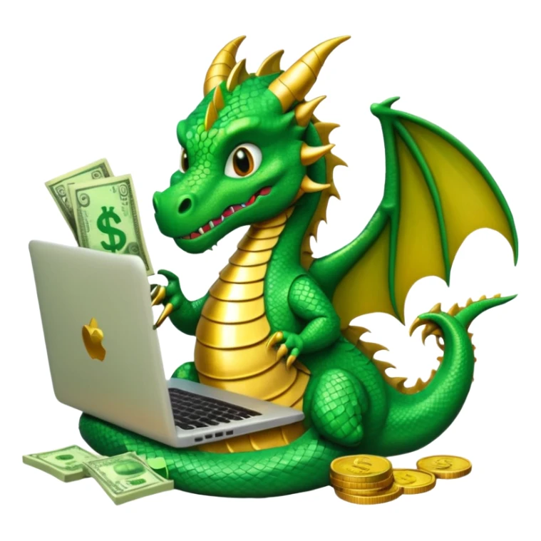 A dragon with a laptop and a stack of money sticker