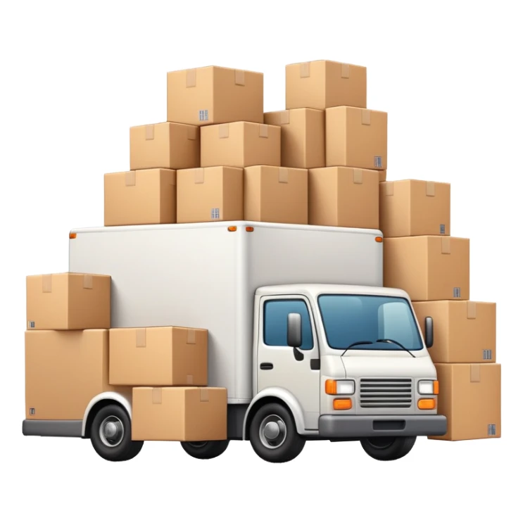 delivery truck overflowing with packages in the back sticker