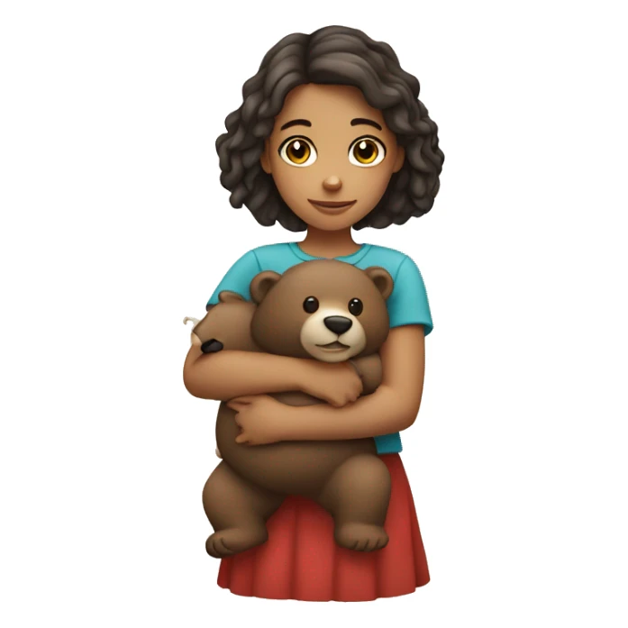 White Brazilian girl holding a bear sticker