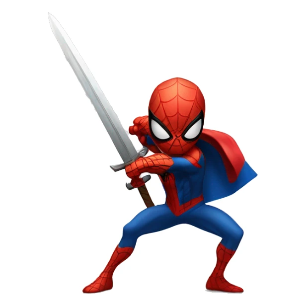 Spider-man with a BIG SWORD in a fighting pose sticker