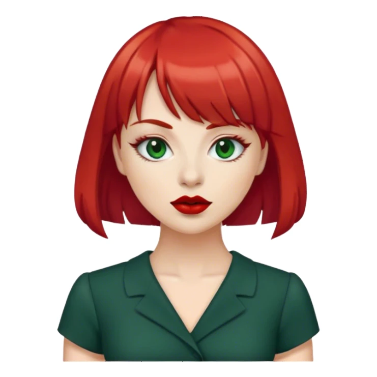 Woman with red bangs dark green work dress   sticker
