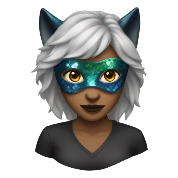 Woman wearing Dark iridescent wolf mask sticker
