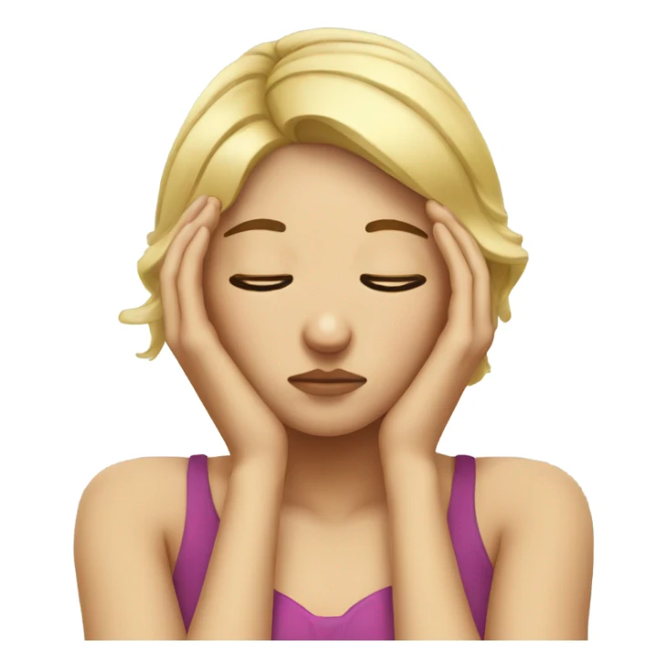 Blonde girl with headache hands on head frown  sticker
