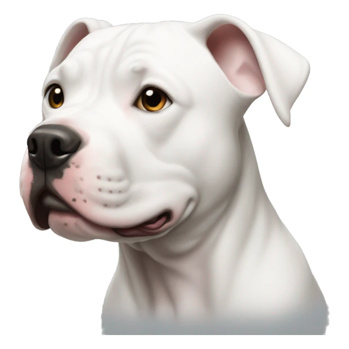 White pit bull with only one black ear sticker