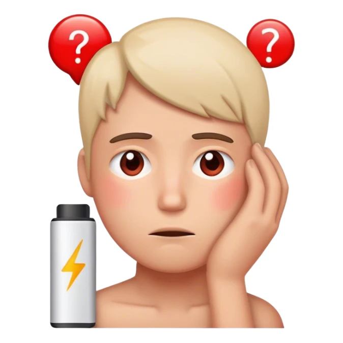 Red Low battery next to a tired person’s face sticker