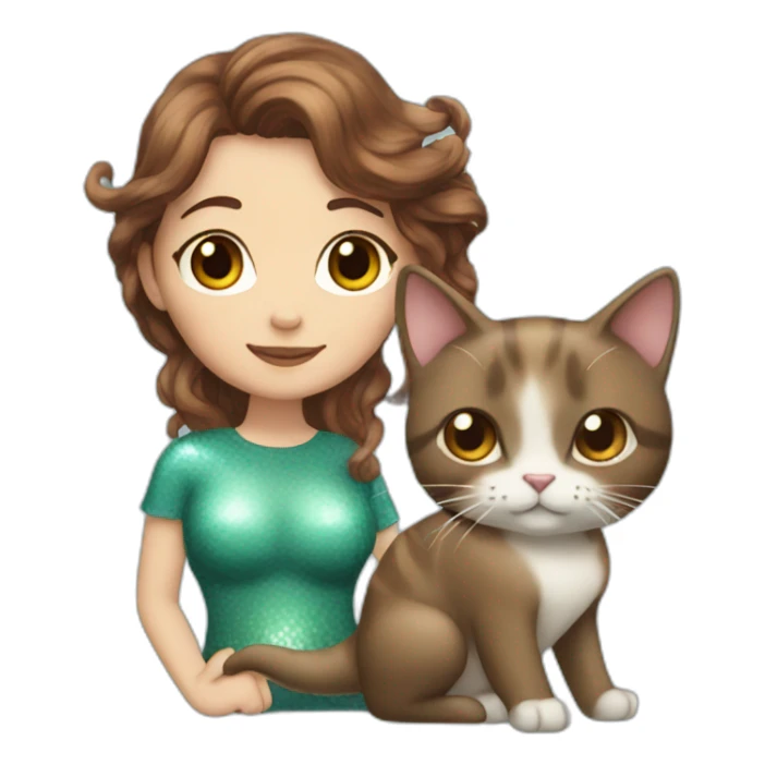 Mermaid with brown hair marries a cat sticker
