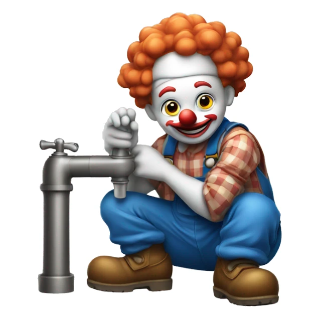 clown face emoji as a plumber sitting and fixing pipe sticker