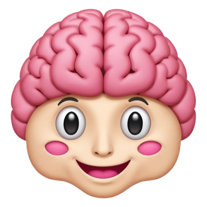 cartoon brain with a happy face, bright pink, simple style sticker