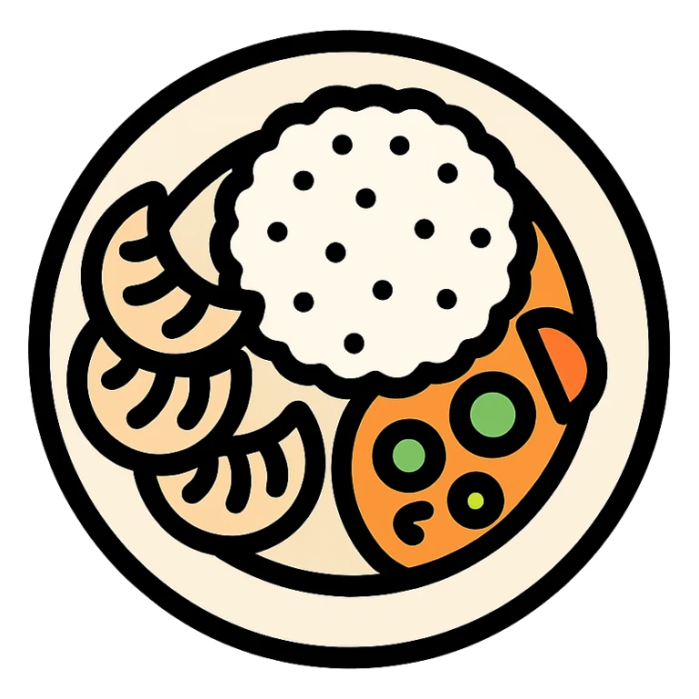 plate of Nepali cuisine icon, clean modern style, representing sampling local food sticker