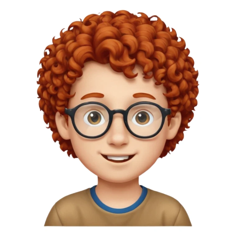 redhead kid with unique face features and very curly hair kid boy happy and big glassess and big nose sticker