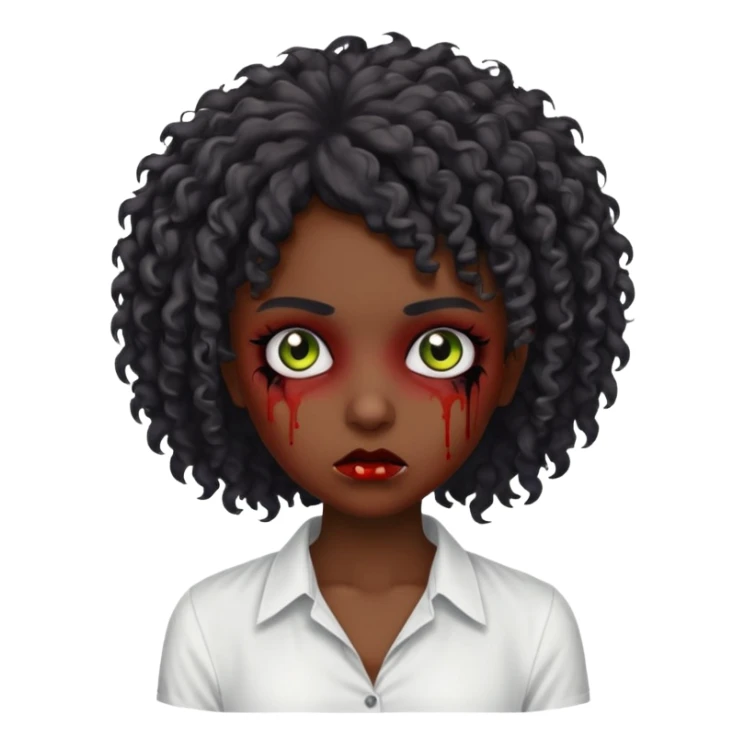 a curly haired emo zombie with a white blouse and dark skin sticker