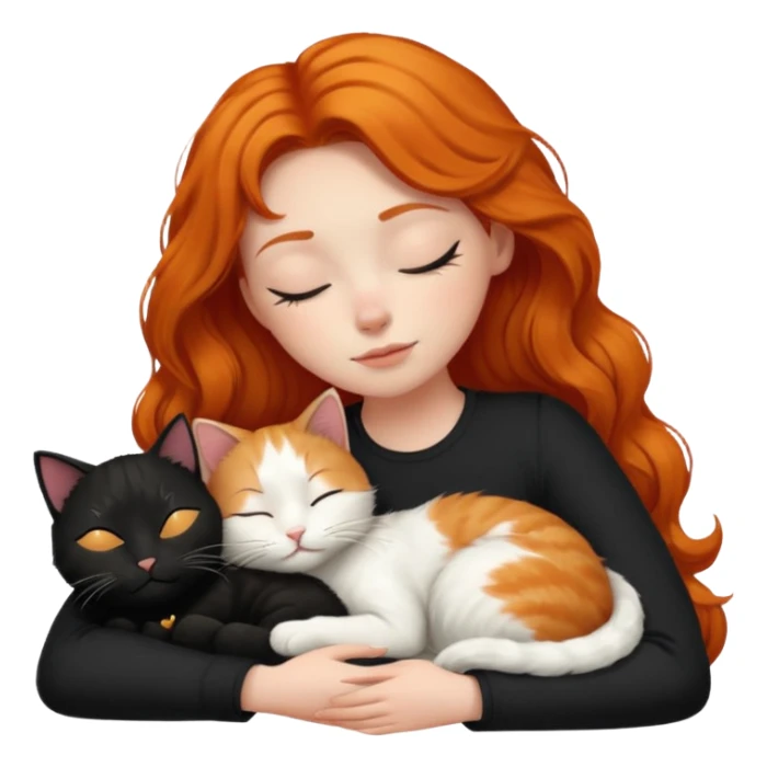 short hair Ginger Girl sleeping with a black and a white bigger cat  sticker