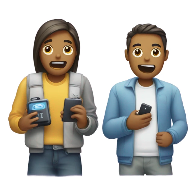 2 people: one sad because his battery is empty, the other is happy because his battery is full sticker