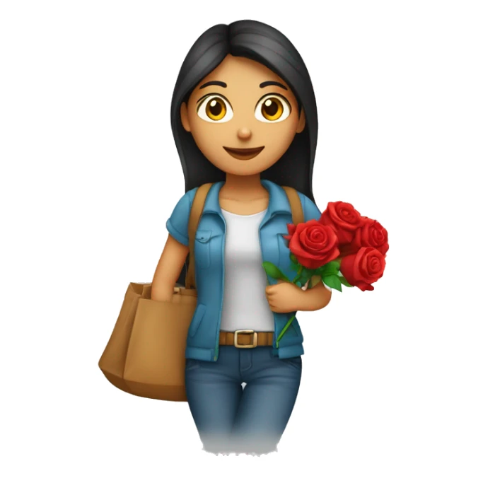 A girl named ‘’Ankita’’ carrying a bag and she hold a red rose  sticker