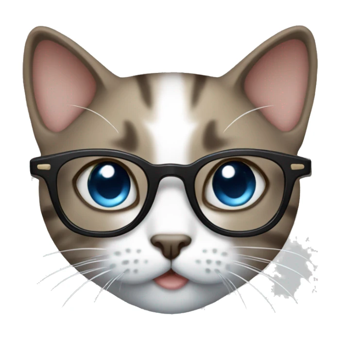 cute cat, glasses, white, grey, brown, blue eyes sticker