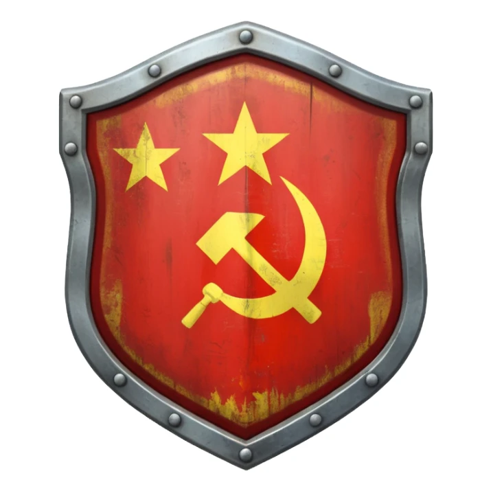 generate a very realistic metal shield with the USSR flag sticker