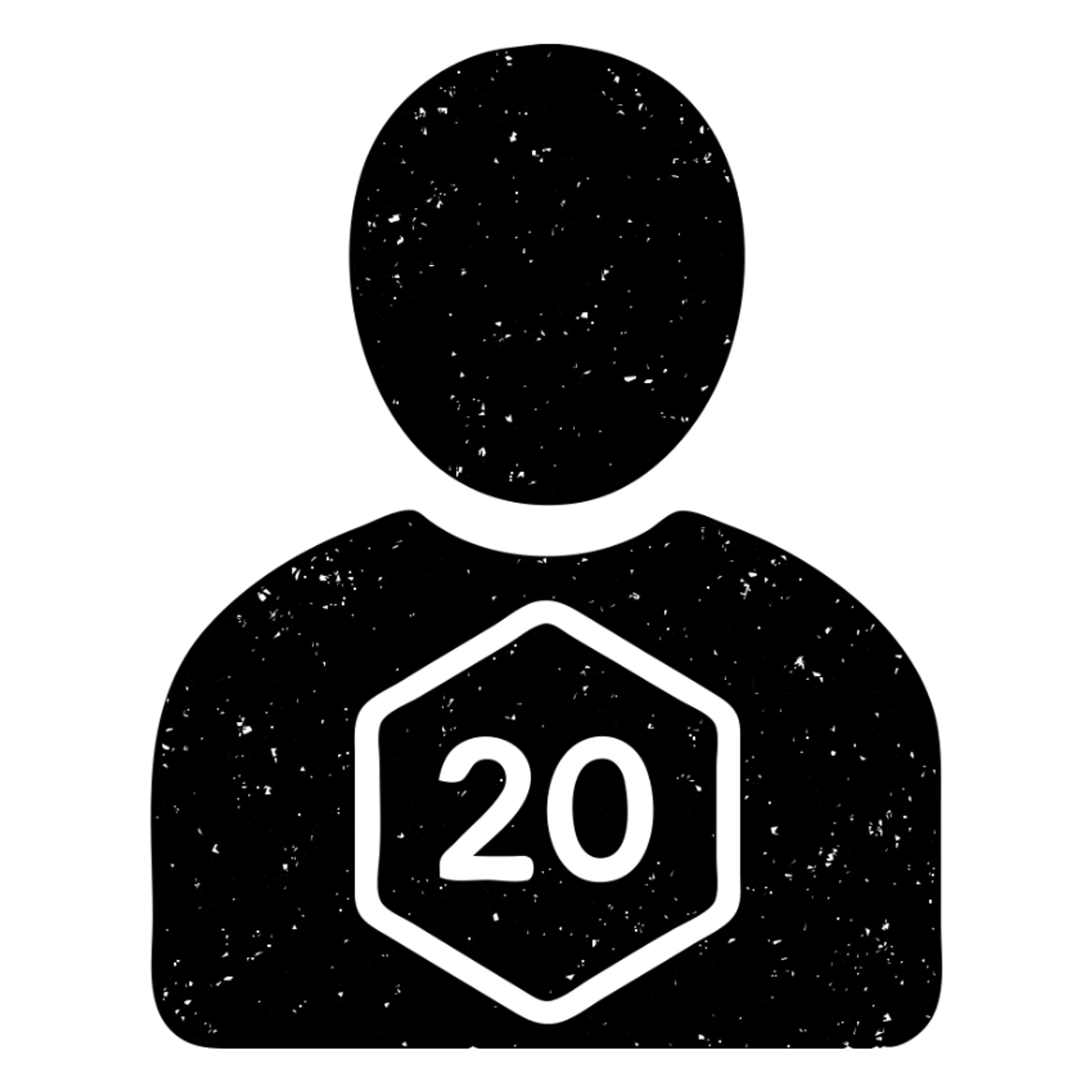 minimalist solid icon of a player for DnD TTRPGs, worn distressed effect sticker