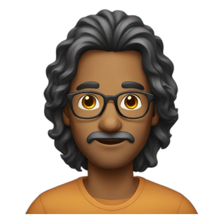 Indian guy with a long wavy hairs and wearing a glasses sticker