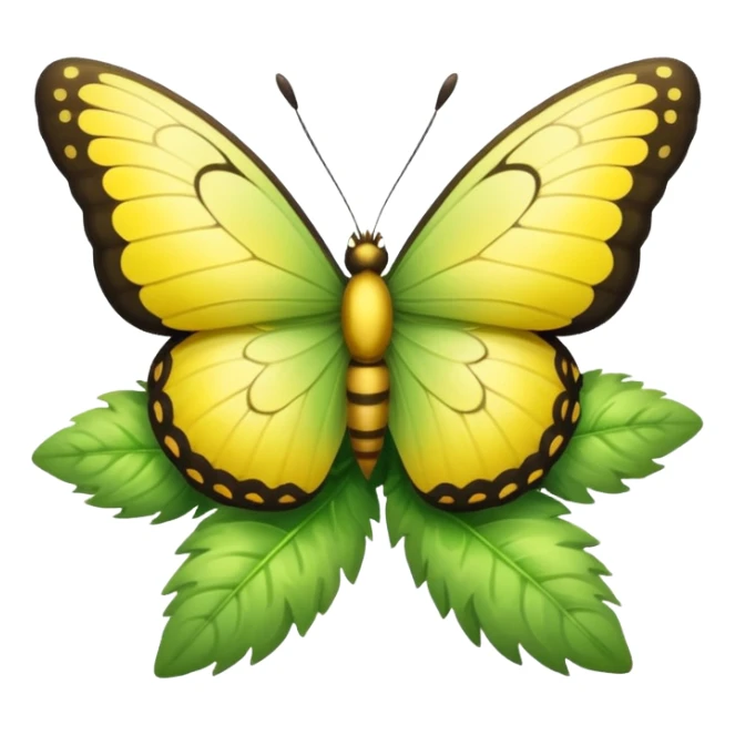 A fluffy bush with soft light-green foliage and a small butterfly sticker