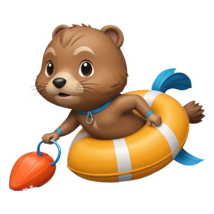 A focused beaver swimmer wearing a racing suit, diving past a floating buoy chibi cute


 sticker