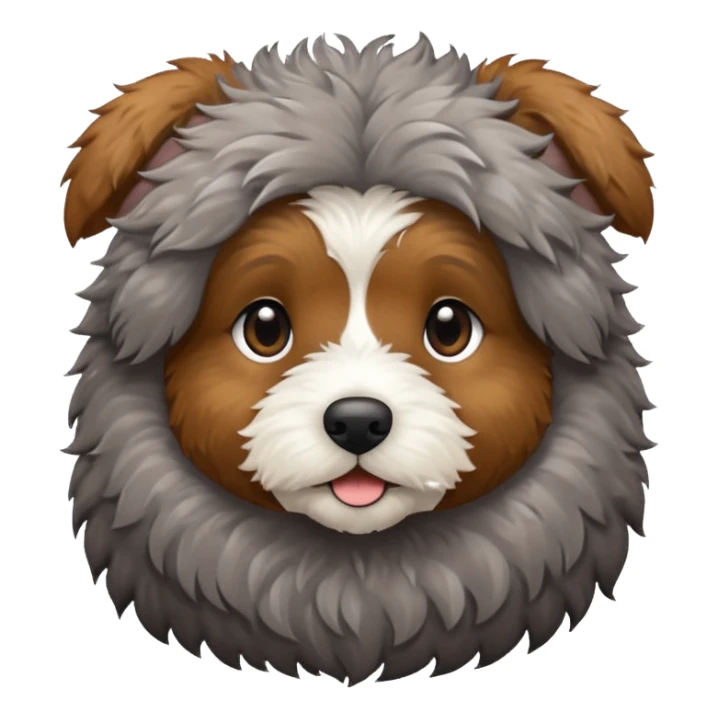 Aussie doodle with light and dark brown fur with tuffs of grey sticker