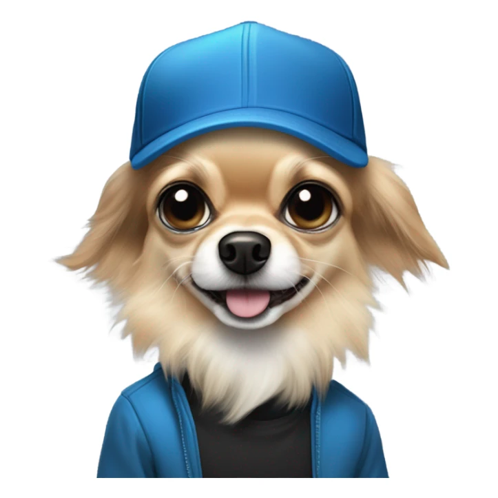 cute all black long haired Chihuahua being held by old blue eyes man with goatee and ball cap sticker