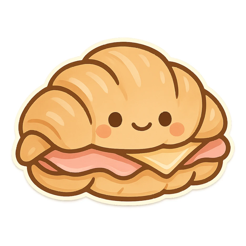 cute croissant sandwich with visible ham and cheese, no text sticker