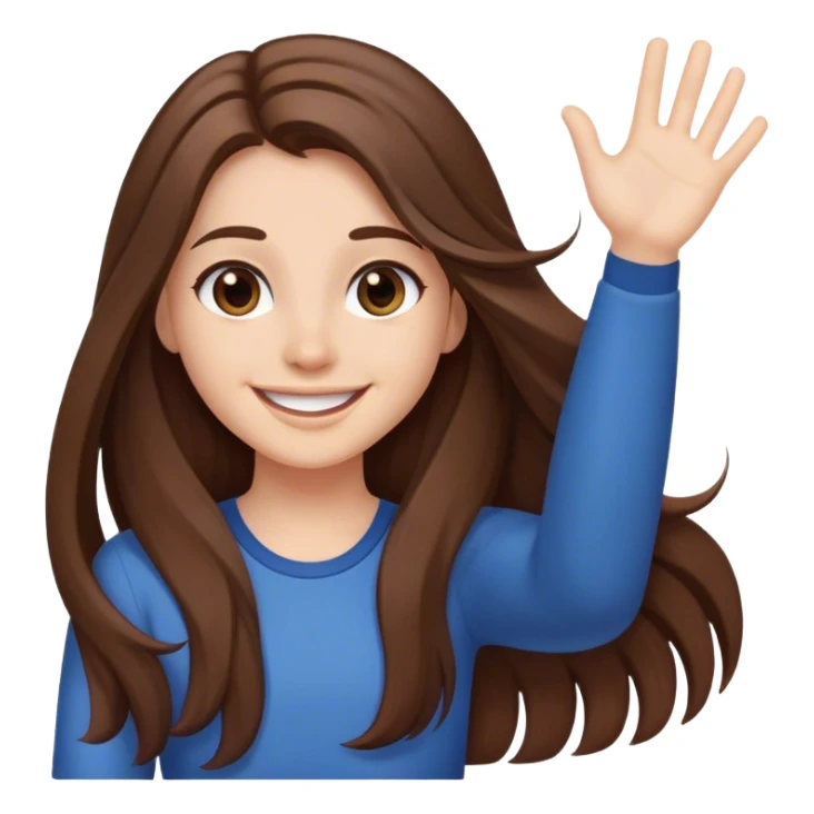 smiling girl with long hair, middle hair split, waving sticker