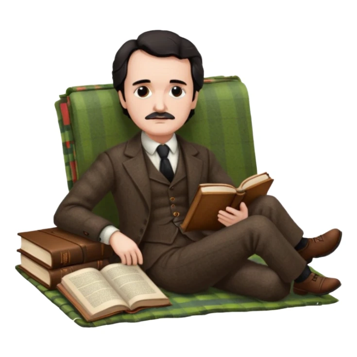 Edgar Allan Poe reclining on a picnic blanket sticker