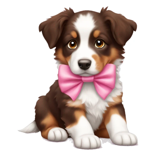 Red and white Australian shepherd puppy with pink bow sticker