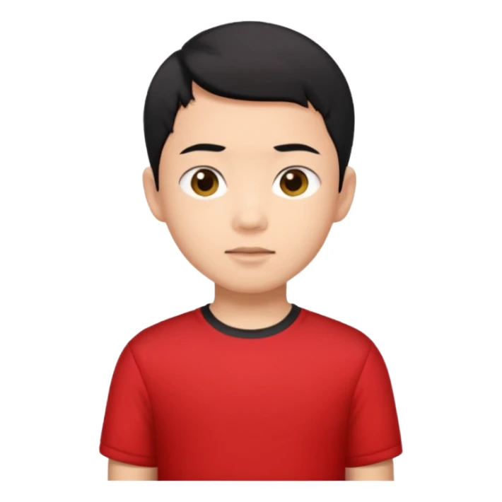 asian boy black short hair red shirt sticker