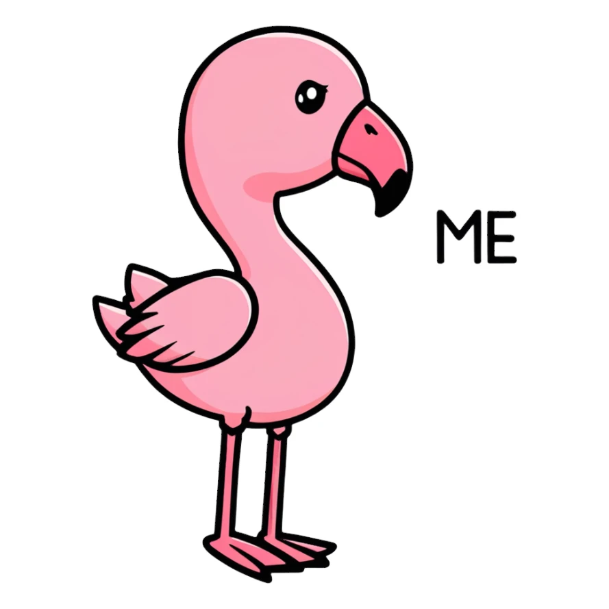 pink flamingo with word "me" sticker