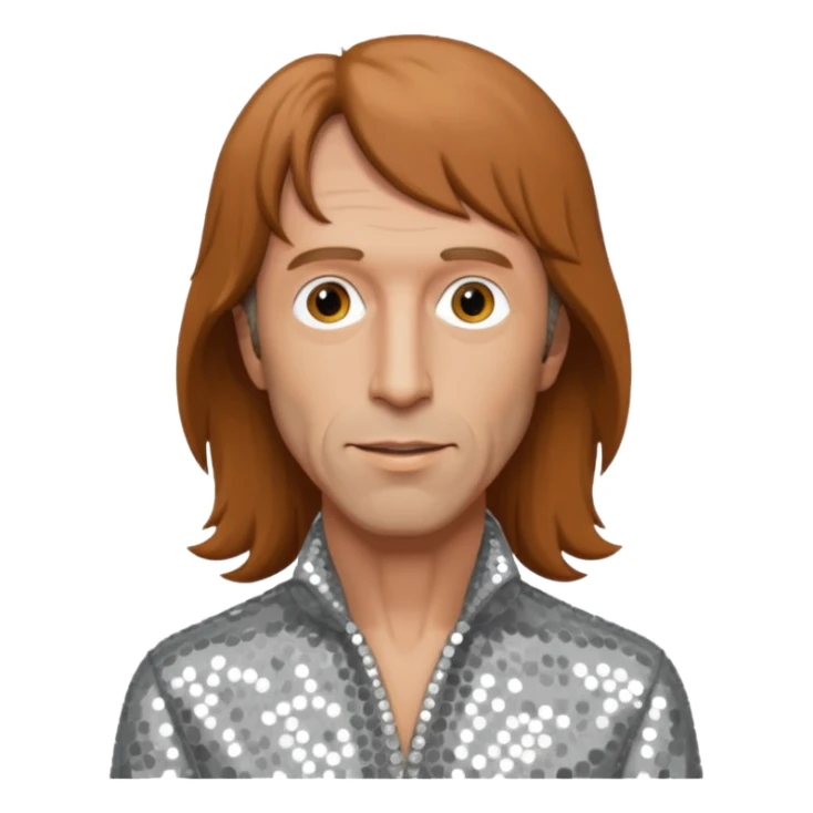 Robin Gibb from Bee Gees with light grey sequin outfit, long auburn hair sticker