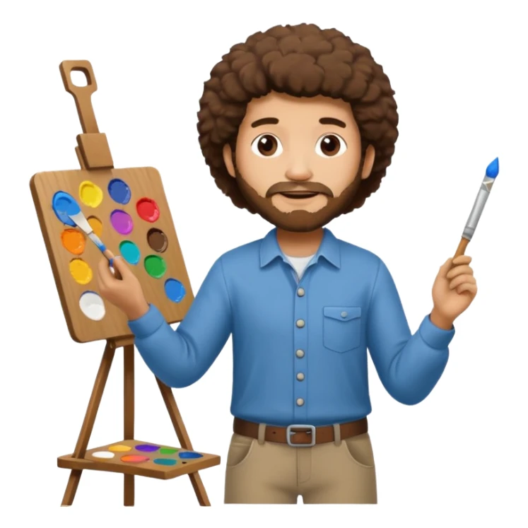 BOB ROSS HOLDING A PAINT PALETTE WITH AN EASEL sticker