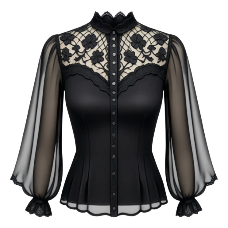 Realistic womens gothic sheer blouse, detailed lace
 sticker